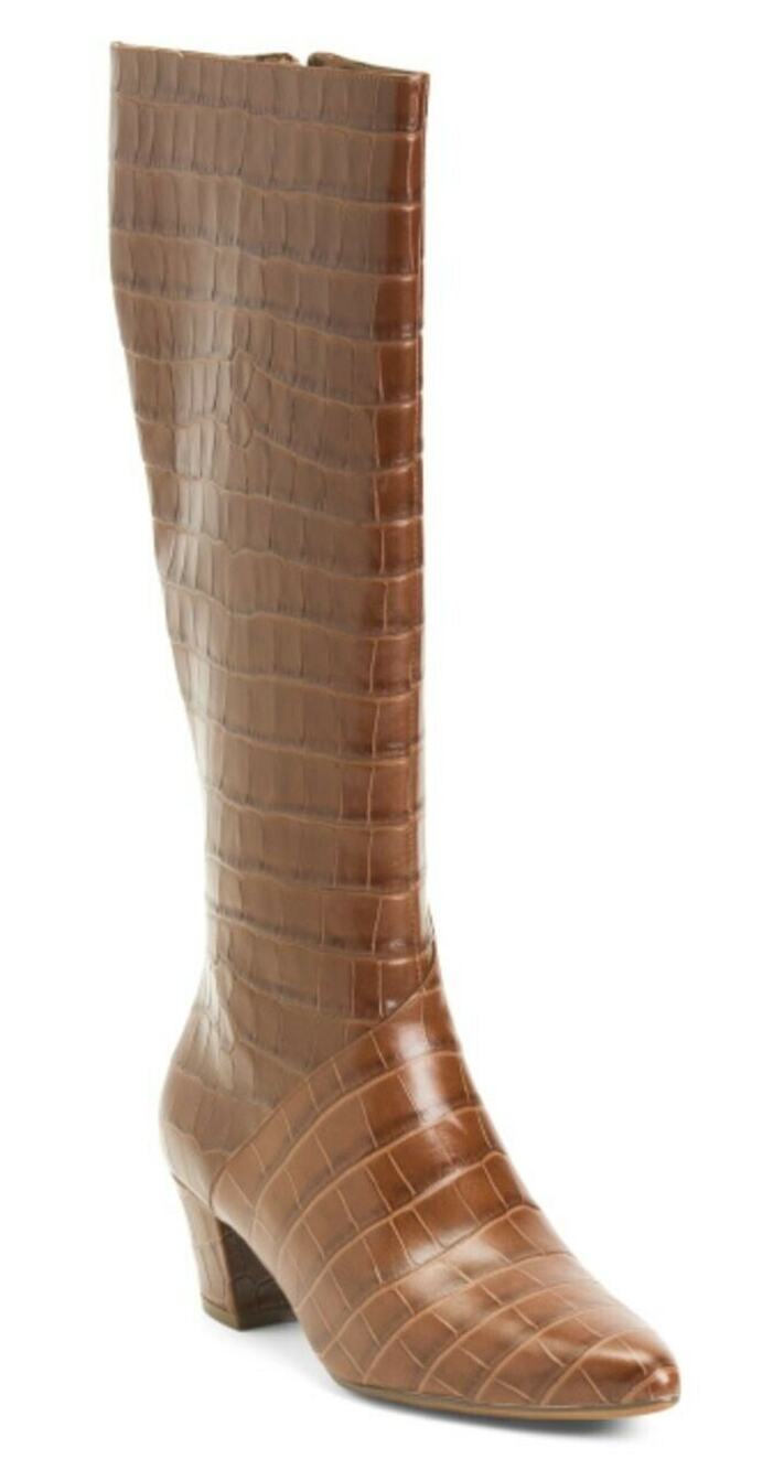 NATURALIZER Womens Melanie Leather Wide Calf Brown Tall Shaft Boots Sz 5.5 Heel